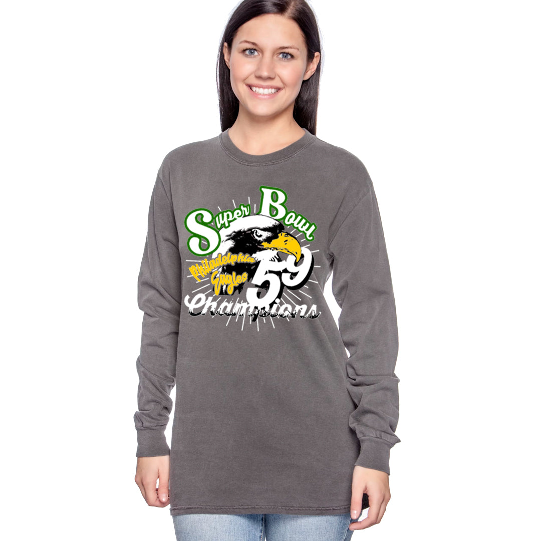 UNISEX Screen Print Papi Philadelphia Eagles Super Bowl 59 Long Sleeve T Shirt Pepper Grey