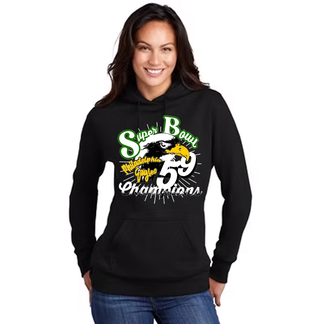 Womens Screen Print Papi Philadelphia Eagles Saquon Barkley Super Bowl 59 Champions Hoody Black