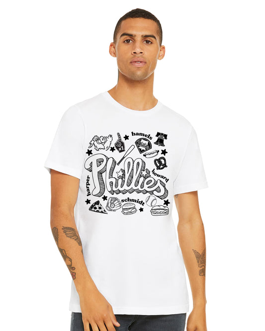 Mens Fashion Tee - Screen Print Papi PHILLIES Cultural Symbols T Shirt