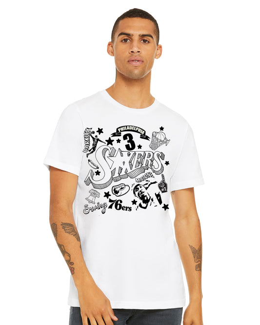 Mens Fashion Tee - Screen print Papi SIXERS Cultural Symbols T Shirt