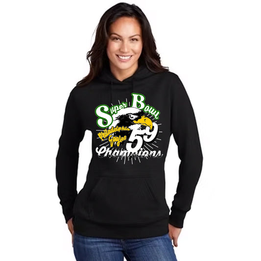 Womens Screen Print Papi No Name/ Number Philadelphia Eagles Super Bowl 59 Champions Hoody Black