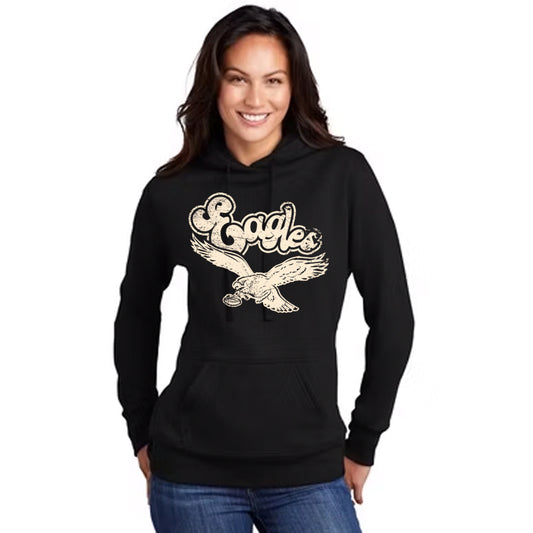 WOMENS - Retro Eagles Logo Hoody Black